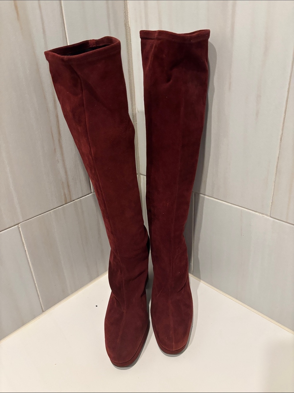Charles Jourdan Over-the-Knee Suede Boots in Wine